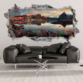 Vinyl 3d wall hole panoramic sunset norway