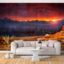 Photo murals broken wall sunset in nature