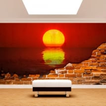Vinyl murals sun sunset sea broken wall