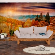 Vinyl murals sunset mountains broken wall effect