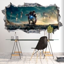 Decorative vinyl iron man 3 hole wall 3d