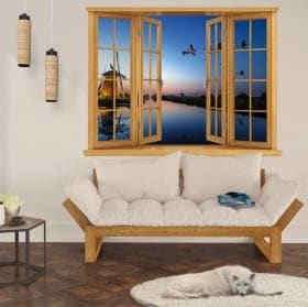 Wall stickers sunset in kinderdijk holland 3d