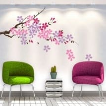 Decorative vinyl tree branch with flowers and leaves