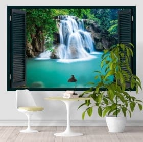 Vinyl windows waterfall in the forest 3d