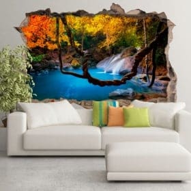 Wall murals waterfall forest in autumn 3d