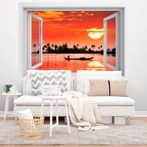 Decorative vinyl 3d tropical sunset