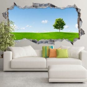 Vinyl hole wall panoramic tree cherry blossom 3d