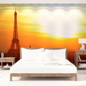 Vinyl wall murals sunset in paris eiffel tower