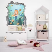 Vinyl and children's stickers little mermaid with fish