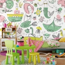 Wall murals for children or youth mermaid sea world