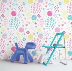 Wall murals of adhesive vinyl colored strokes