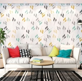 Vinyl wall murals with leaves of plants to decorate