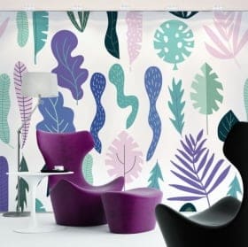 Wall murals of decorative vinyl leaves nature