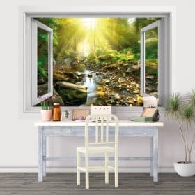 Vinyl window sunset in the field of flowers 3d
