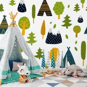 Vinyl wall murals trees flowers and bears