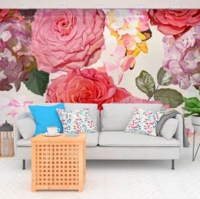 Photo murals with flowers for walls and objects