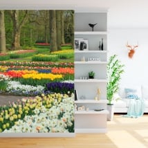 Vinyl wall murals garden with flowers and tulips