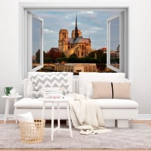 Vinyl 3d window cathedral of notre dame paris france