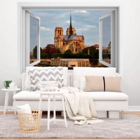 Vinyl 3d window cathedral of notre dame paris france