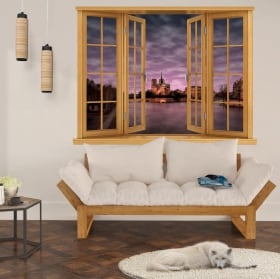 Wall stickers sunset in kinderdijk holland 3d