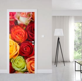 Vinyl door stickers roses and music pentagram