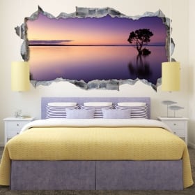 Vinyl hole wall panoramic tree cherry blossom 3d