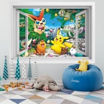 Vinyl walls 3d window pikachu