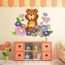 Vinyl stickers for children bear and flowers
