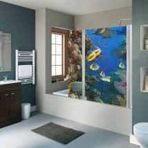 Vinyl shower screens fish and coral reef