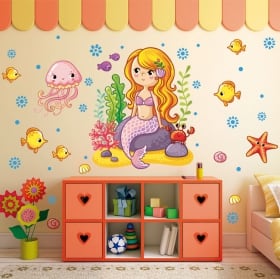 Decorative vinyl and children's stickers little mermaid phrase