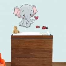 Vinyl children or baby elephant and ladybirds