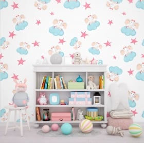 Wall mural rabbits with stars and hearts