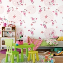 Children's murals rabbits with stars and hearts
