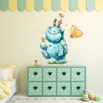 Children's or youth vinyl happy monster in watercolor