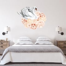 Vinyl and stickers swan with flowers