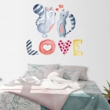 Wall stickers cats with text love in watercolor