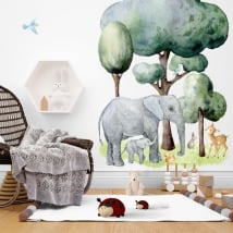 Wall stickers animals and nature in watercolor