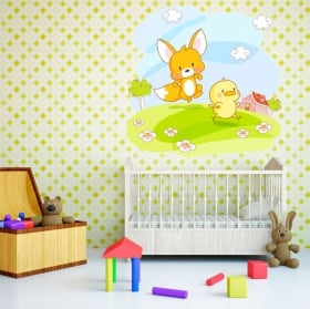 Vinyl and stickers for children or baby fox and chick
