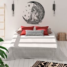 Vinyl and stickers silhouette of woman on the moon