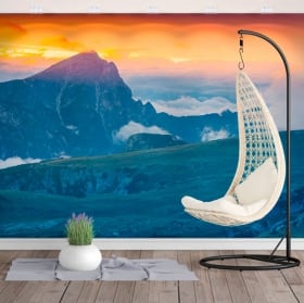 Vinyl wall murals sun rays and trees in autumn