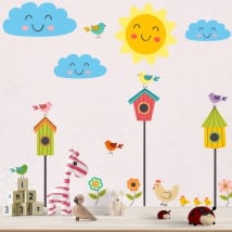 Vinyl children's birds with chickens and chicks