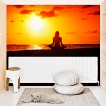 Vinyl murals yoga sunset on the beach