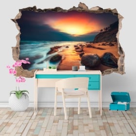 Vinyl and stickers sunset on the beach hole 3d wall