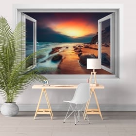 Vinyl walls sunset in the ocean 3d