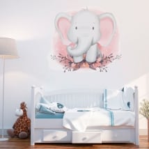 Vinyl and stickers elephant with flowers for babies