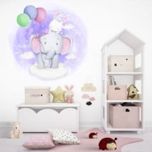 Vinyls and children's stickers elephant and rabbit in the clouds