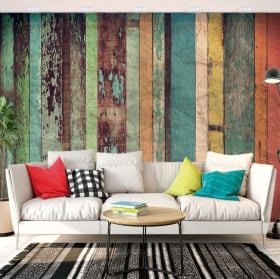 Vinyl wall murals with rustic white wood effect