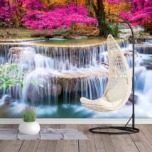 Wall murals of adhesive vinyl with waterfalls