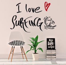 Decorative vinyl phrases i love surfing