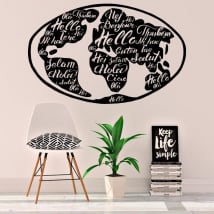 Vinyl and stickers world map greeting several languages